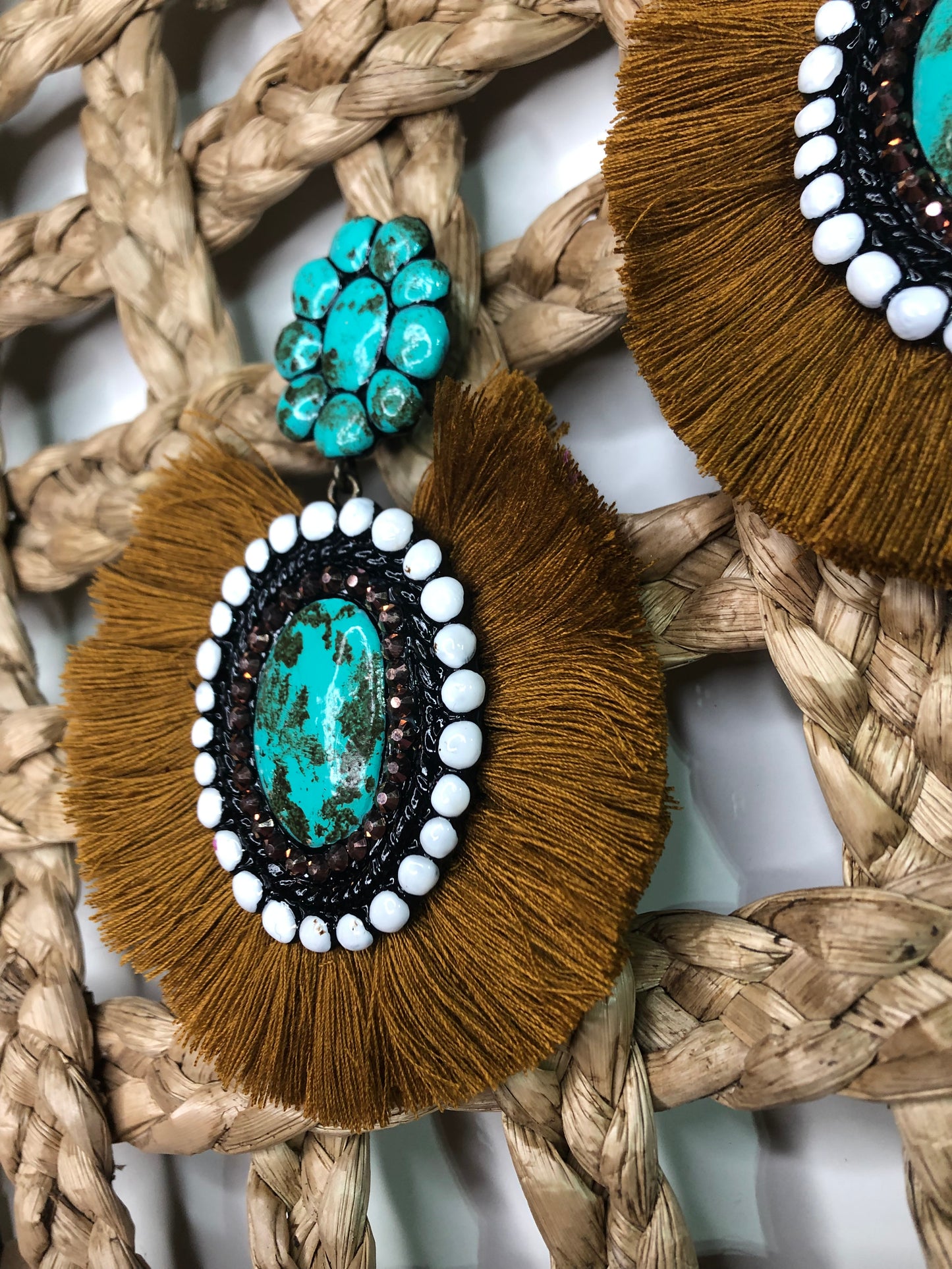MARLE EARRINGS - TURQUOISE WITH MUSTARD FRINGE