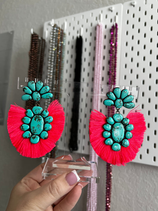 THE ROAN - TURQUOISE WITH NEON CORAL FRINGE