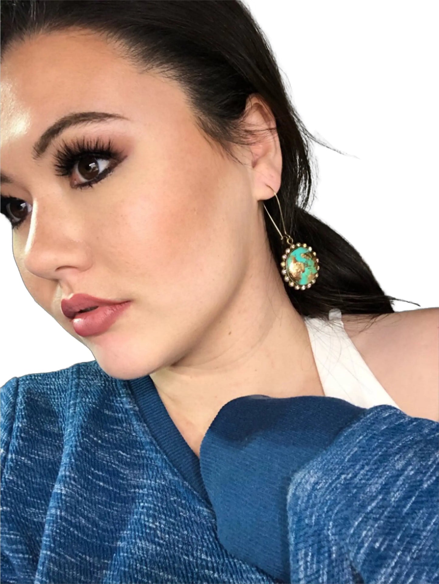 GYPSUM EARRINGS - TURQUOISE WITH GOLD